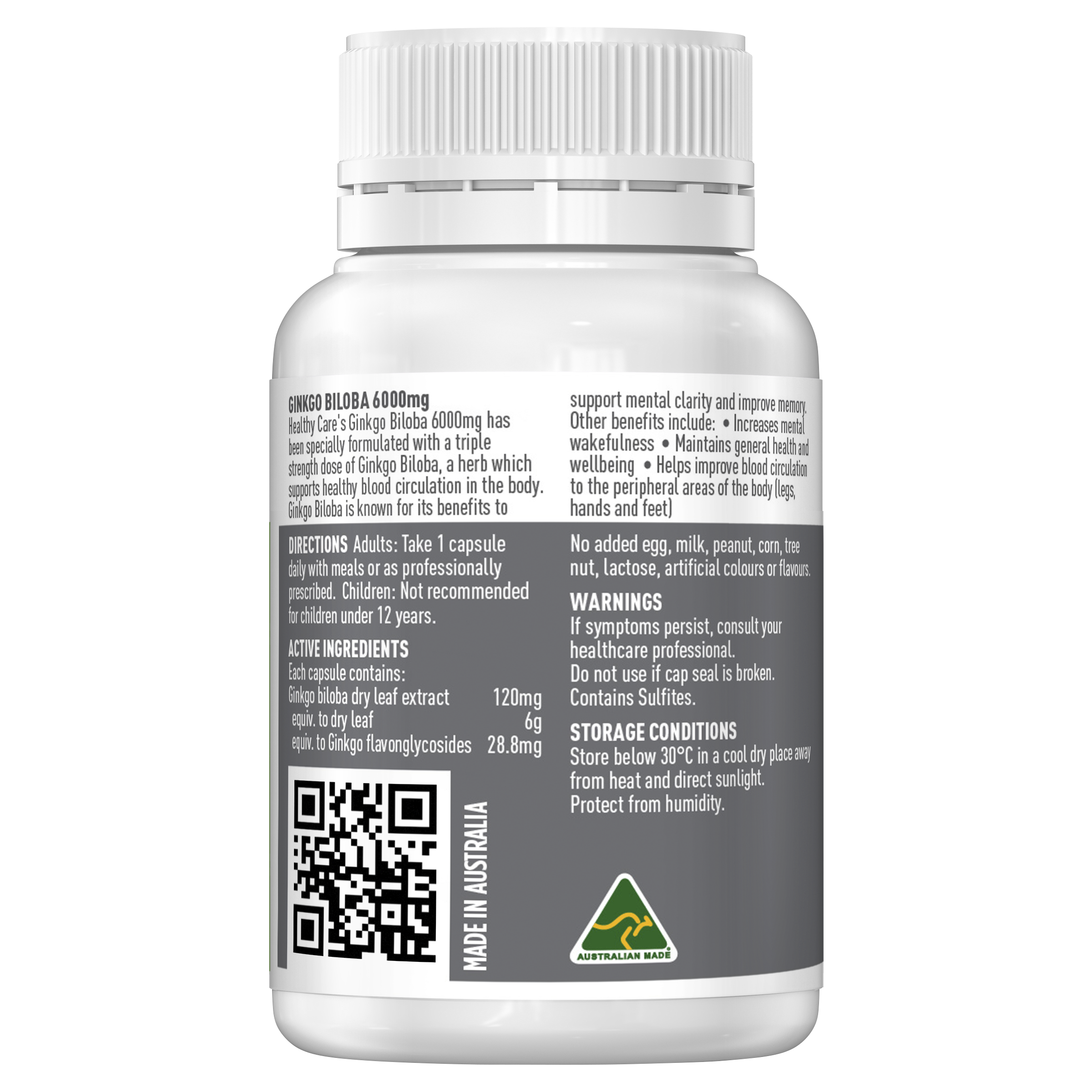 Healthy Care Ginkgo Biloba 6000mg 60 Capsules - Healthy Care Australia
