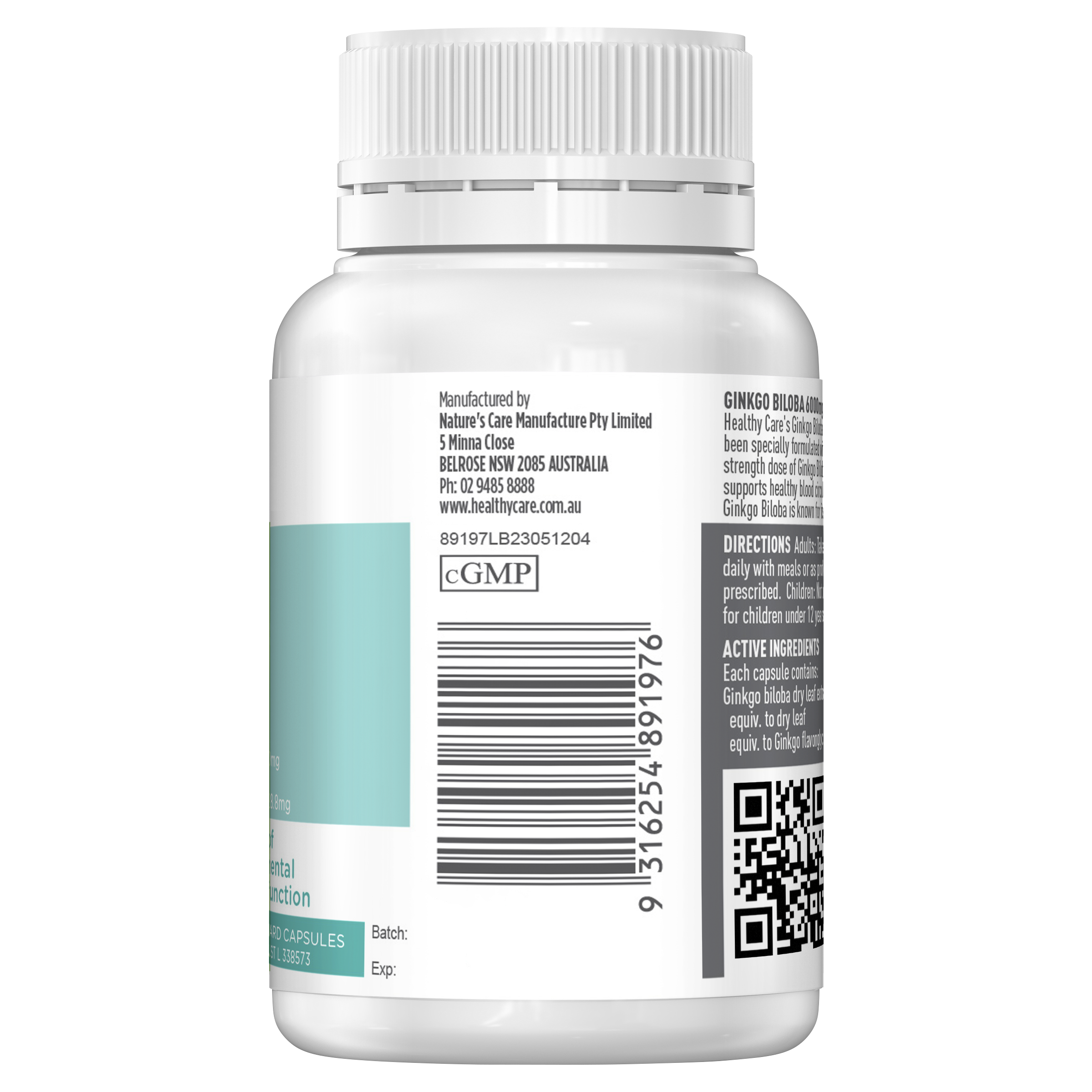 Healthy Care Ginkgo Biloba 6000mg 60 Capsules - Healthy Care Australia