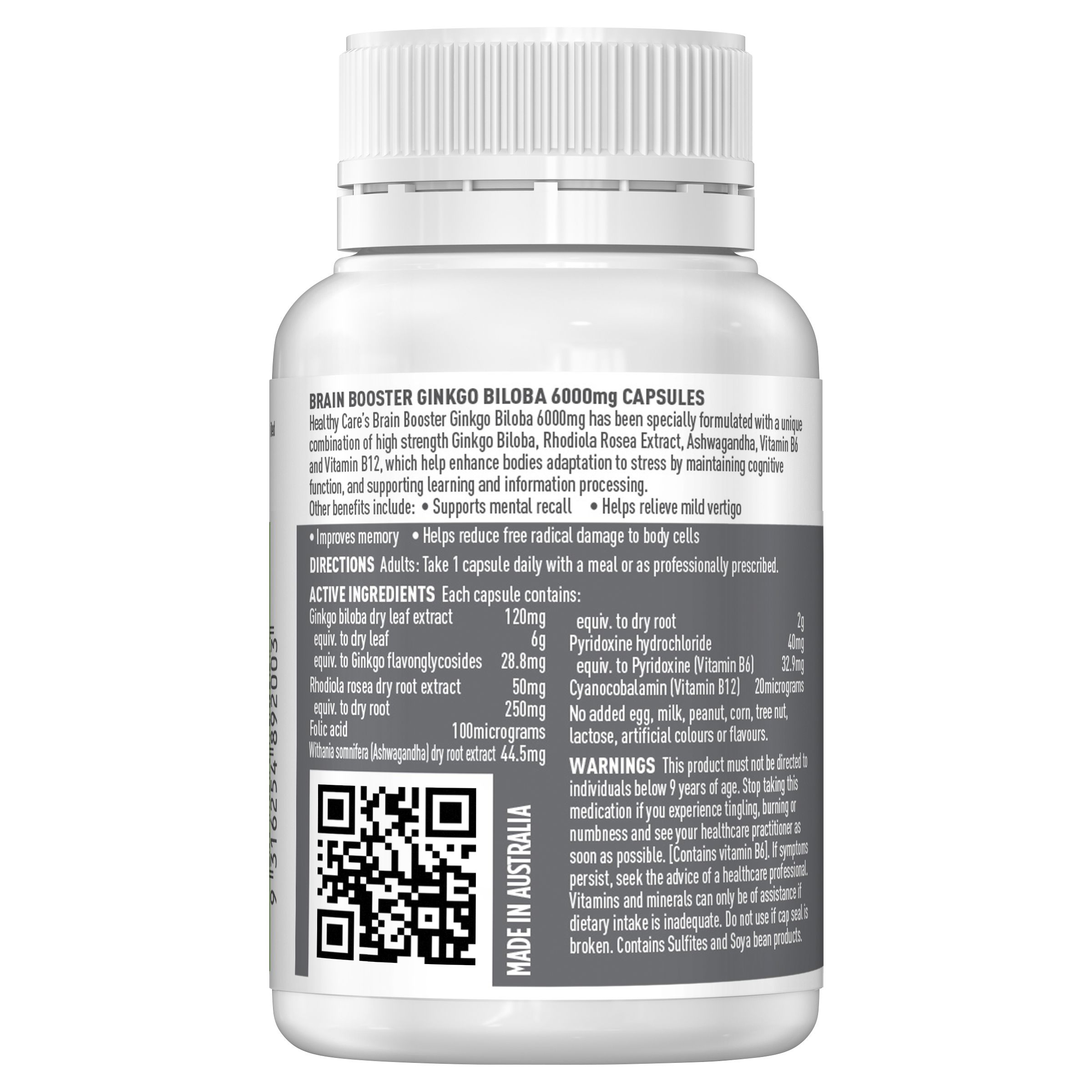 Healthy Care Brain Booster Ginkgo Biloba 6000mg 60 Caps