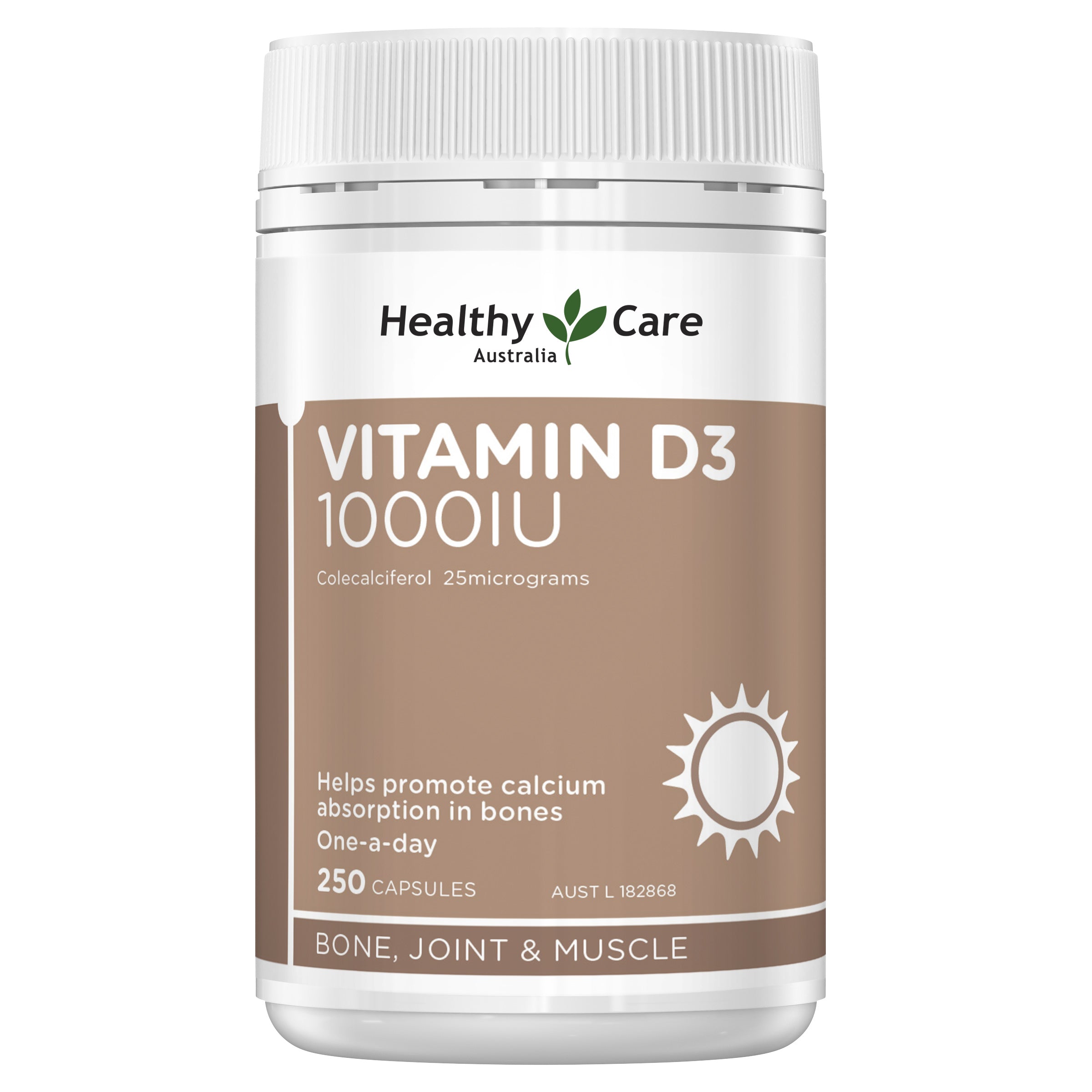 Healthy Care Vitamin D3 1000IU - 250 Capsules