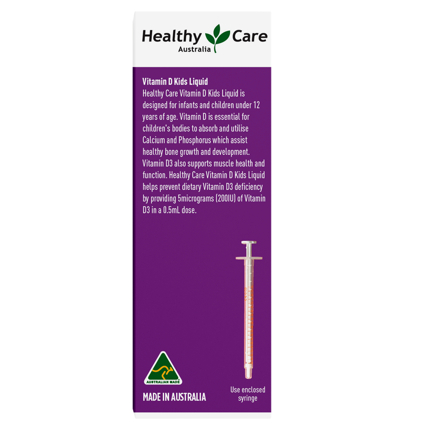 Healthy Care Vitamin D Kids Liquid 20mL - Healthy Care Australia