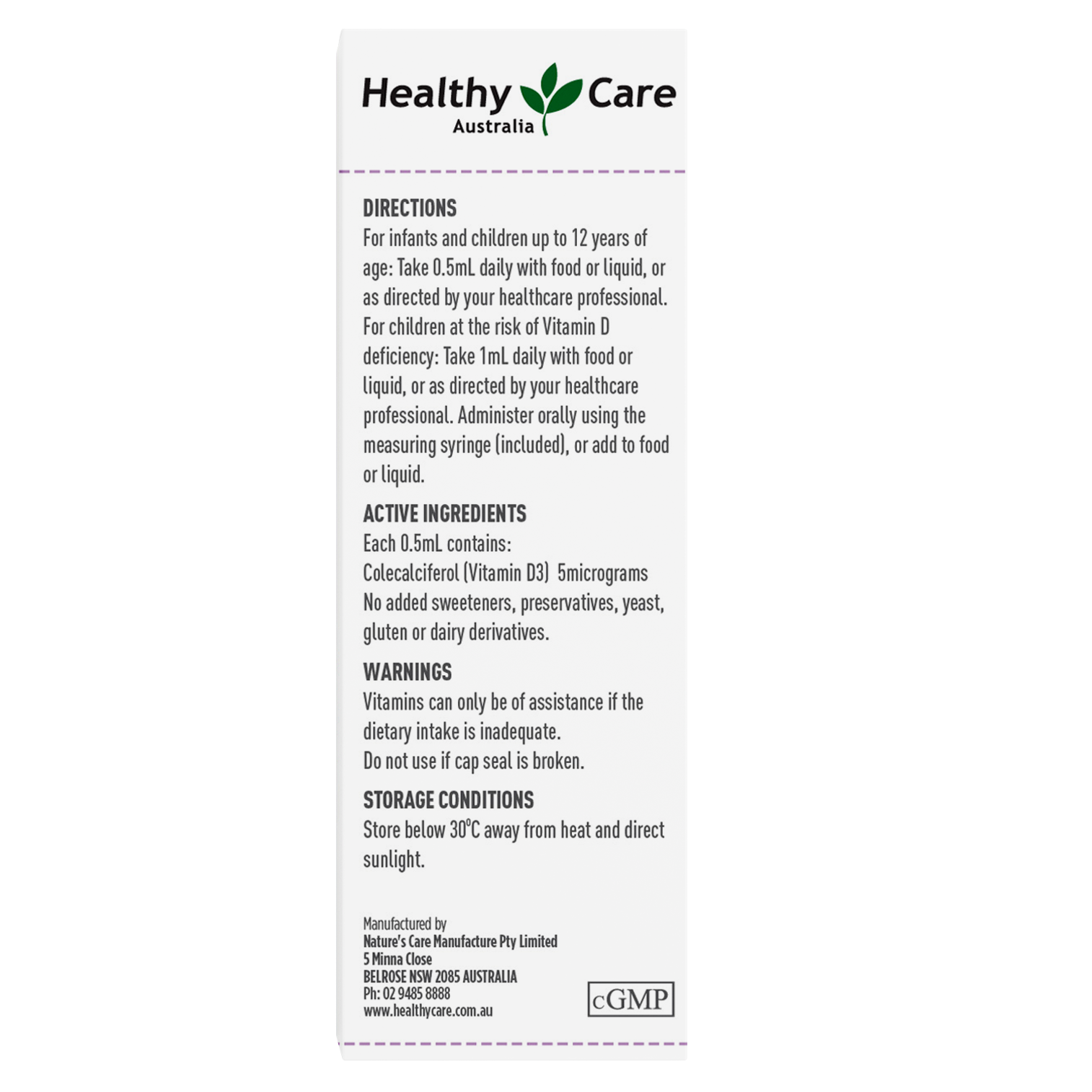 Healthy Care Vitamin D Kids Liquid 20mL - Healthy Care Australia