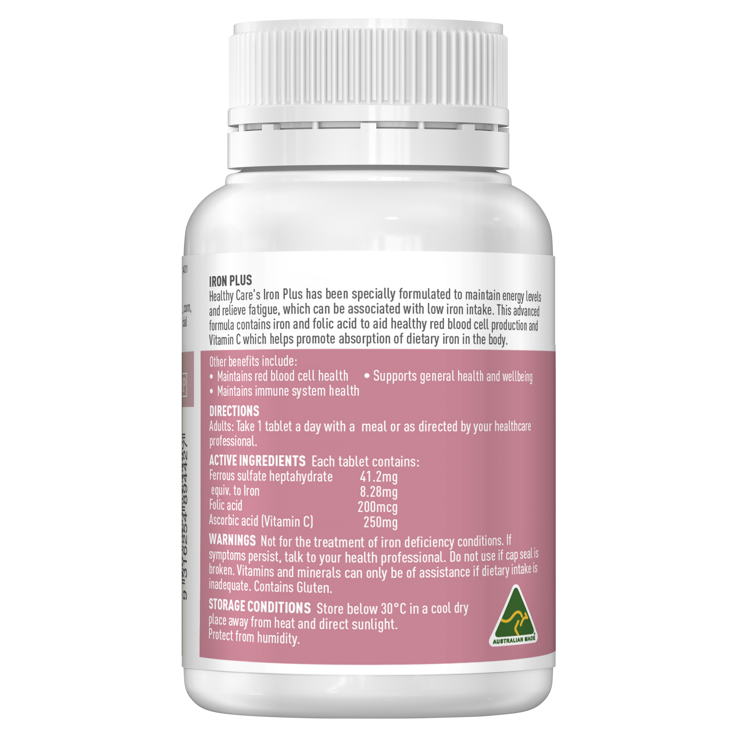Healthy Care Iron Plus with Folic Acid & Vitamin C 80 tablets - Healthy Care Australia