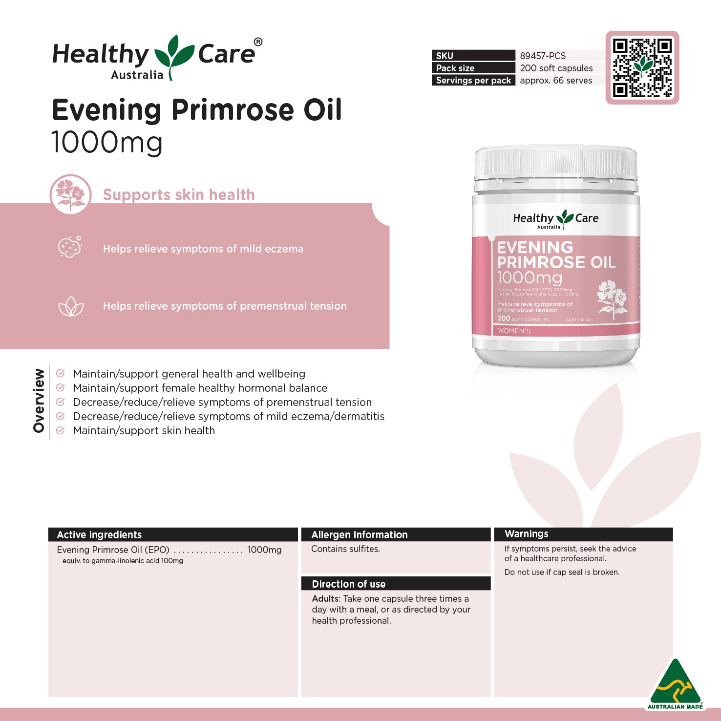 Healthy Care 月见草油 1000 毫克 - 200 粒胶囊