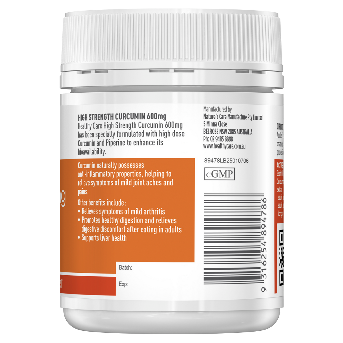 Healthy Care High Strength Curcumin 600mg 60 Tablets