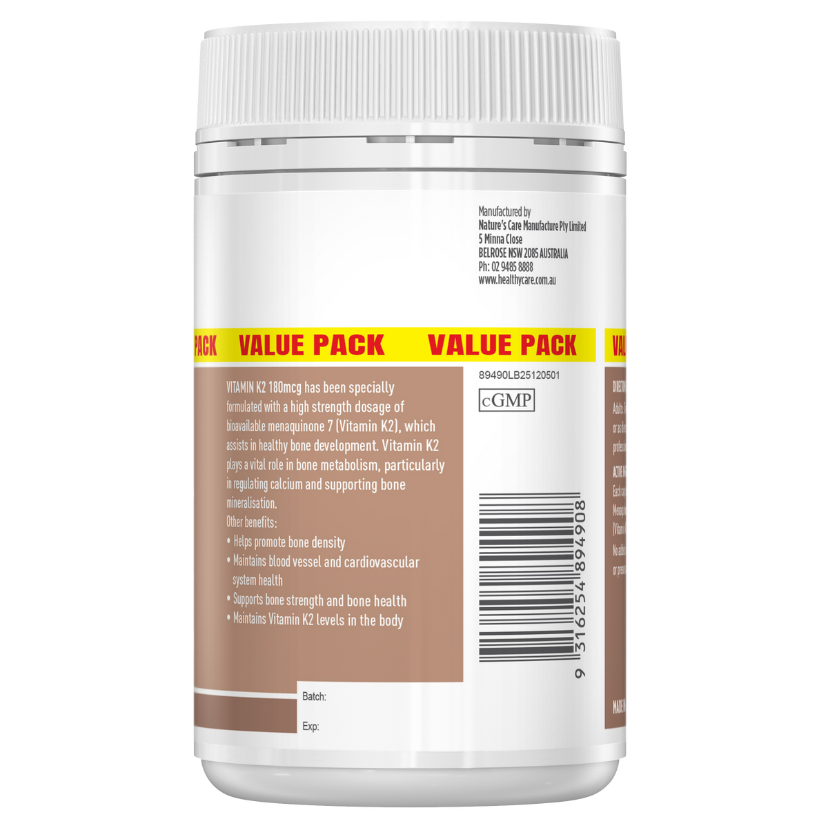 Healthy Care Vitamin K2 180mcg - 150 Hard Capsules