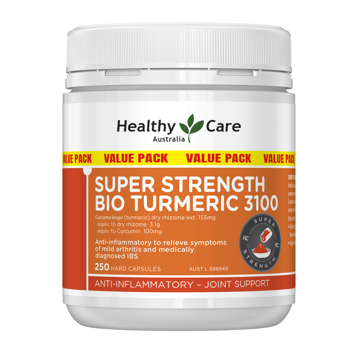 Healthy Care Super Strength Bio Turmeric 3100 - 250 Hard Capsules