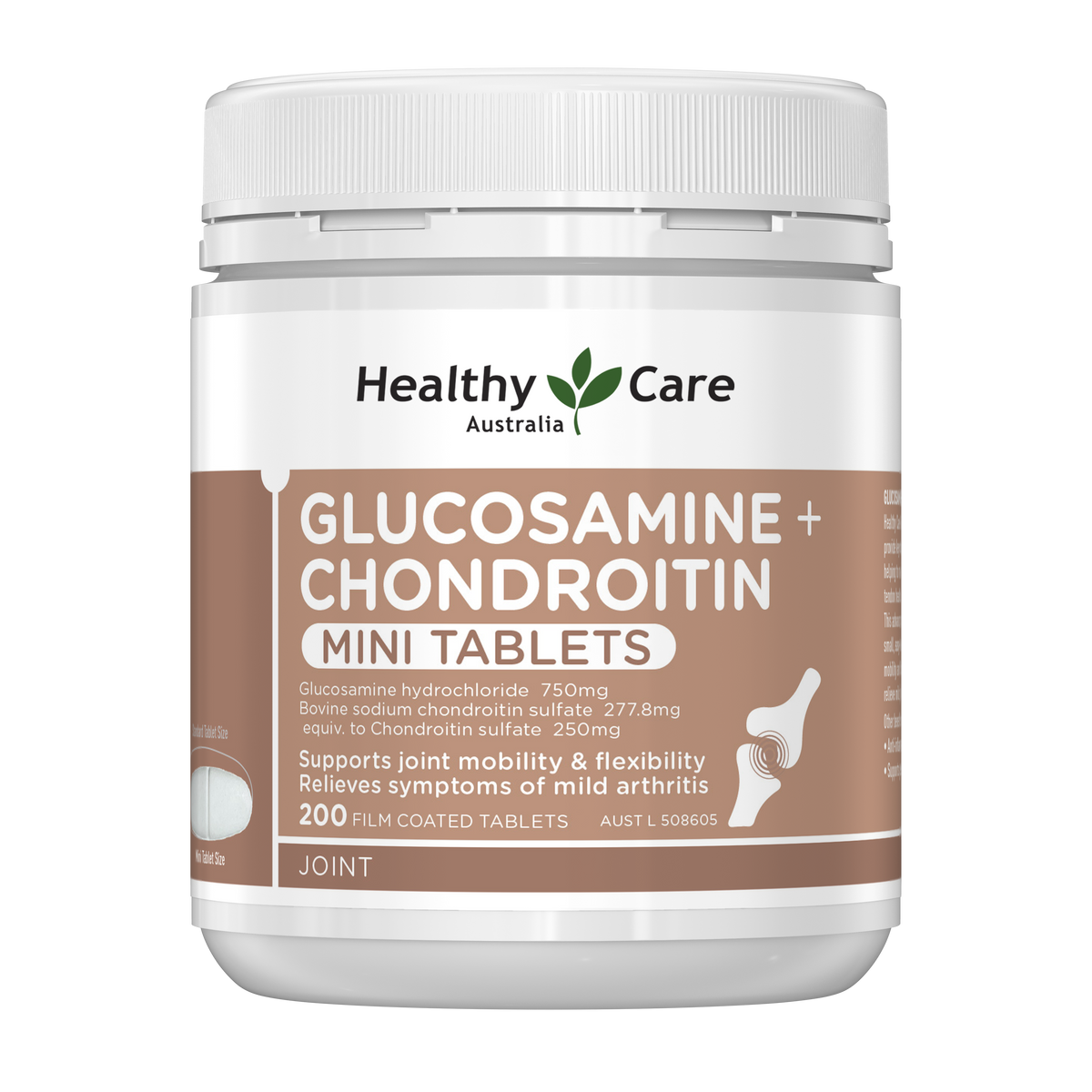 Healthy Care Glucosamine + Chondroitin Mini Tablets - 200 Tablets