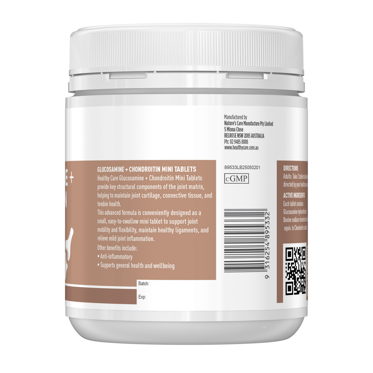 Healthy Care Glucosamine + Chondroitin Mini Tablets - 200 Tablets