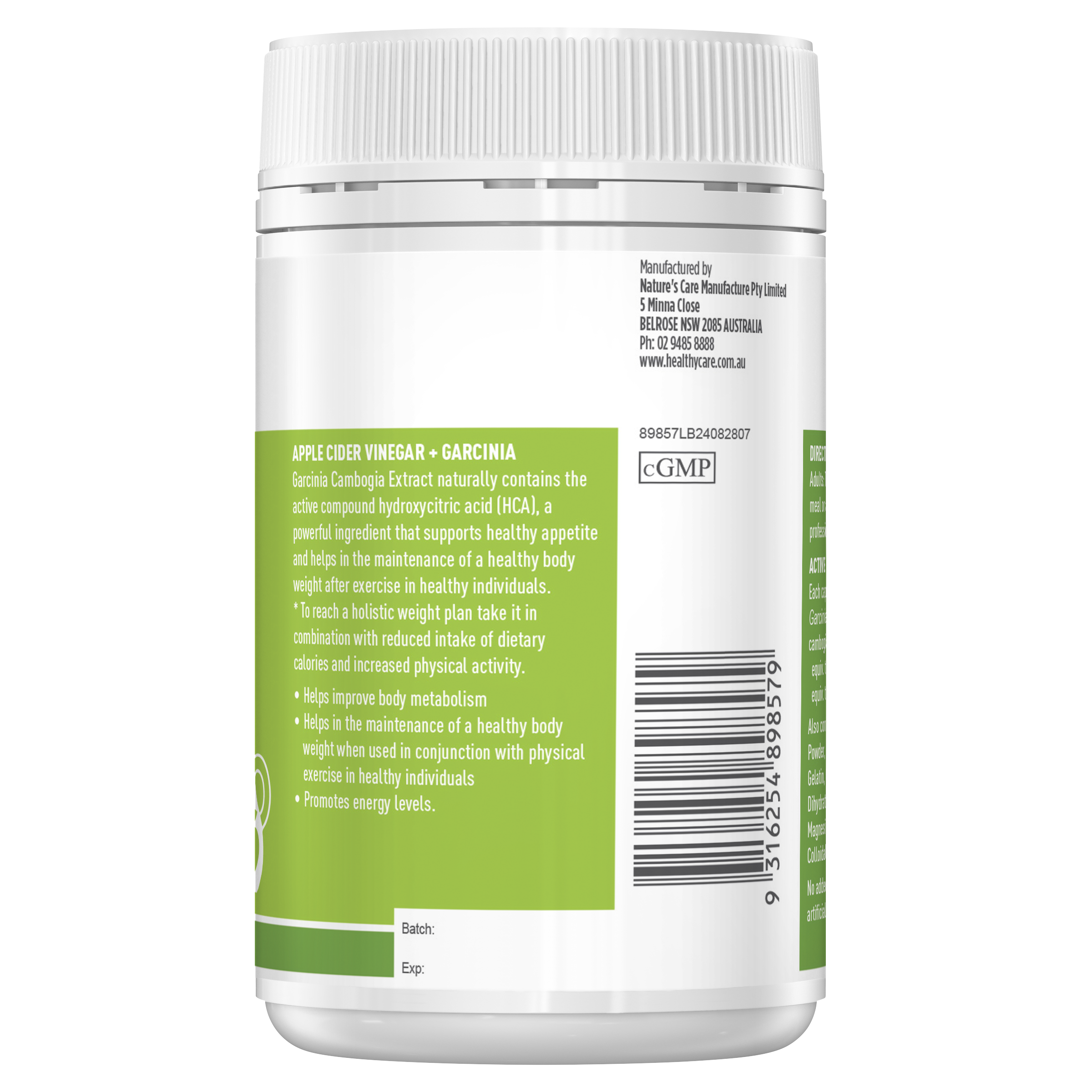 Healthy Care Apple Cider Vinegar + Garcinia 90 Capsules