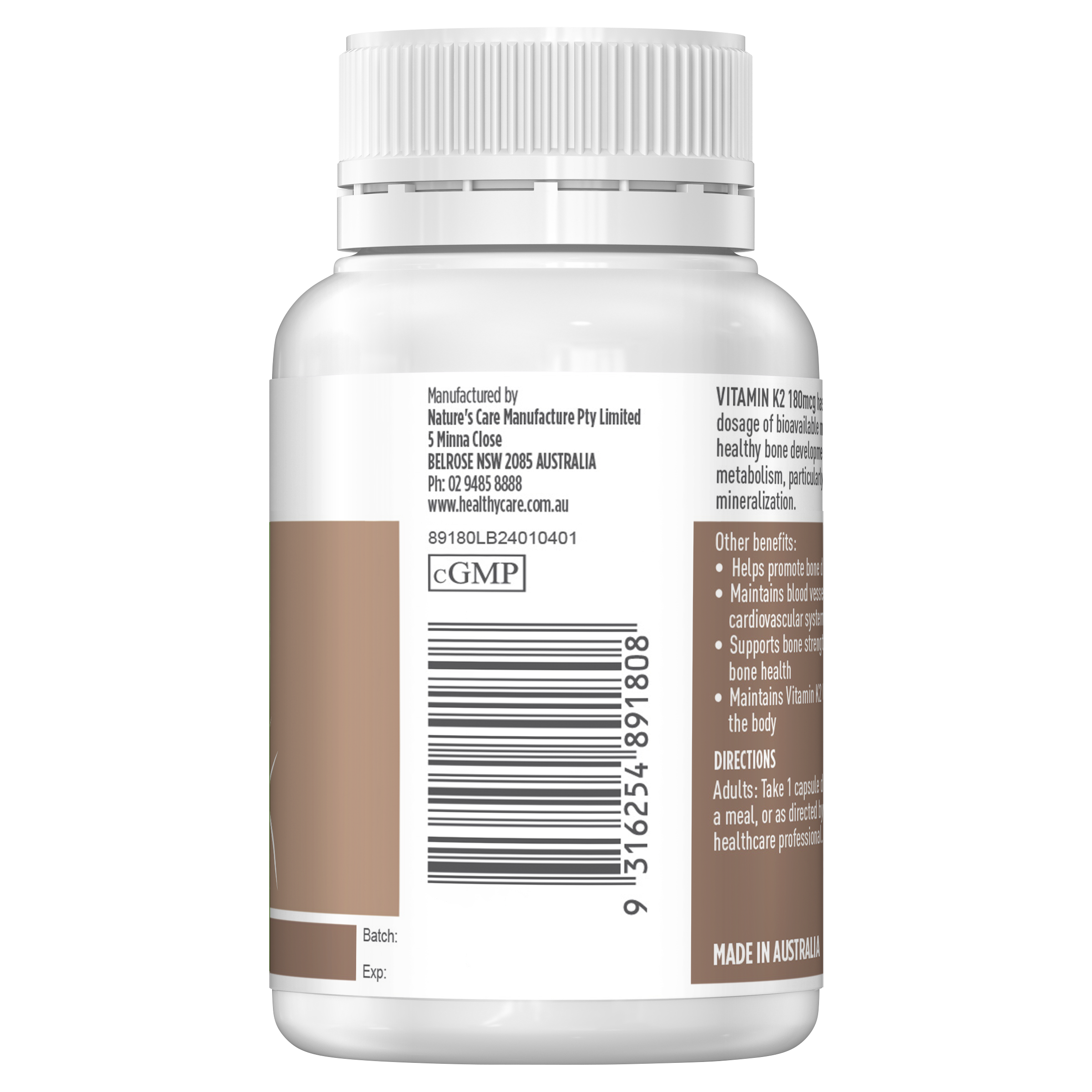 Healthy Care Vitamin K2 180mcg - 50 Hard Capsules