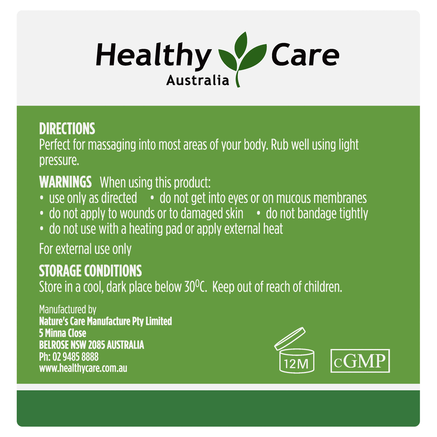 Emu Heat Rub 50g (Label Showing Directions, Warning, and Storage Conditions)-Healthy Care Australia