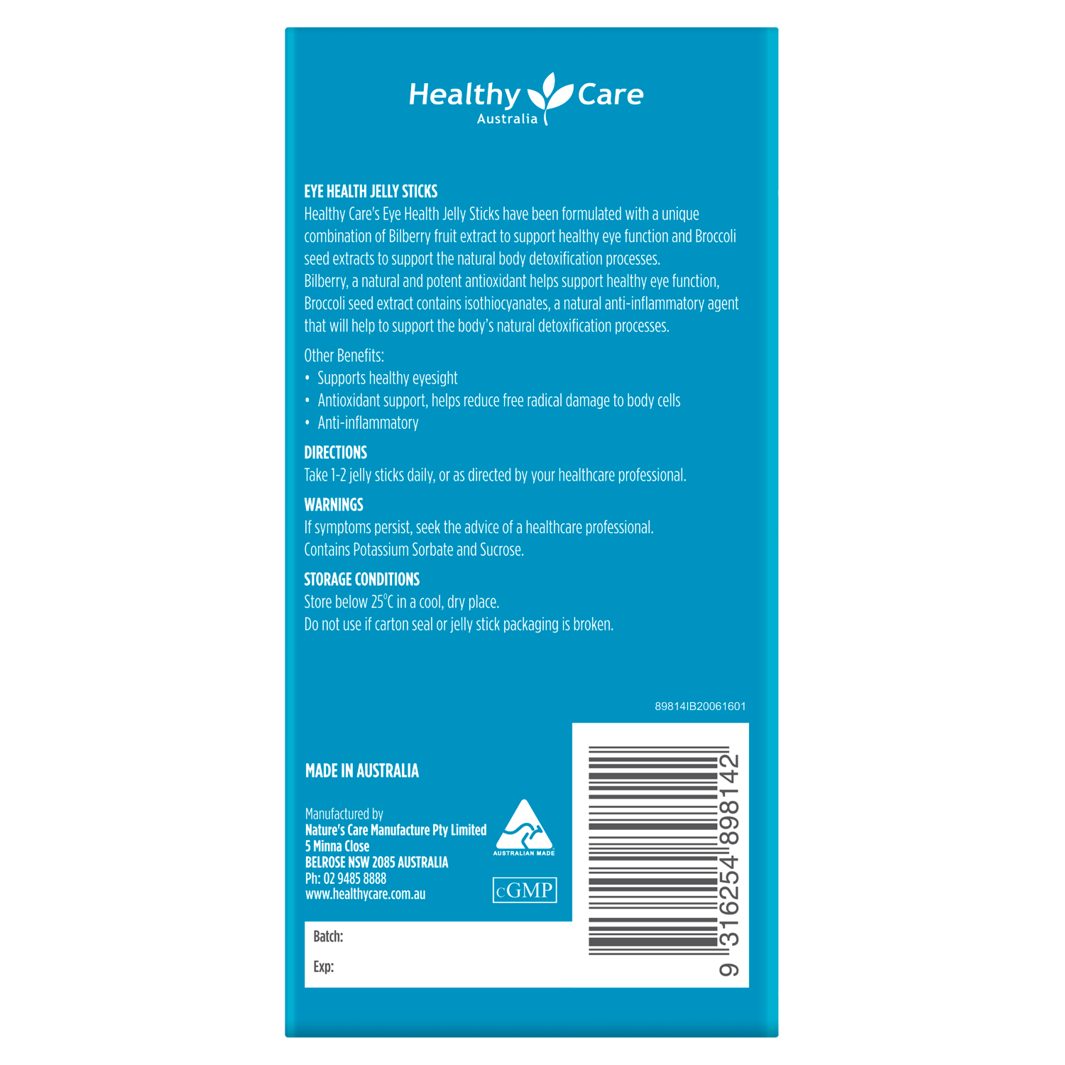 Jellee+ Eye Health Jelly Sticks 15g (Benefits, Directions, Warnings, and Storage)- Healthy Care Australia