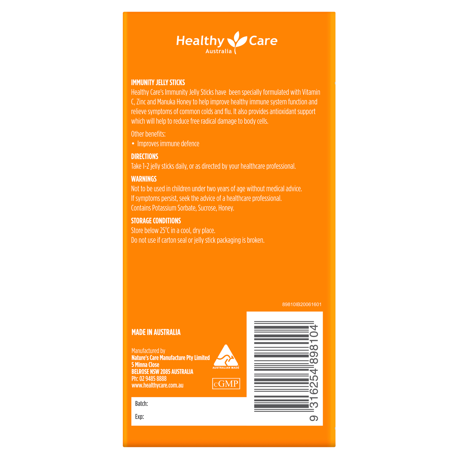 Jellee+ Immunity Jelly Sticks 10 x 15g (Benefits, Directions, Warnings, and Storage)-Healthy Care Australia