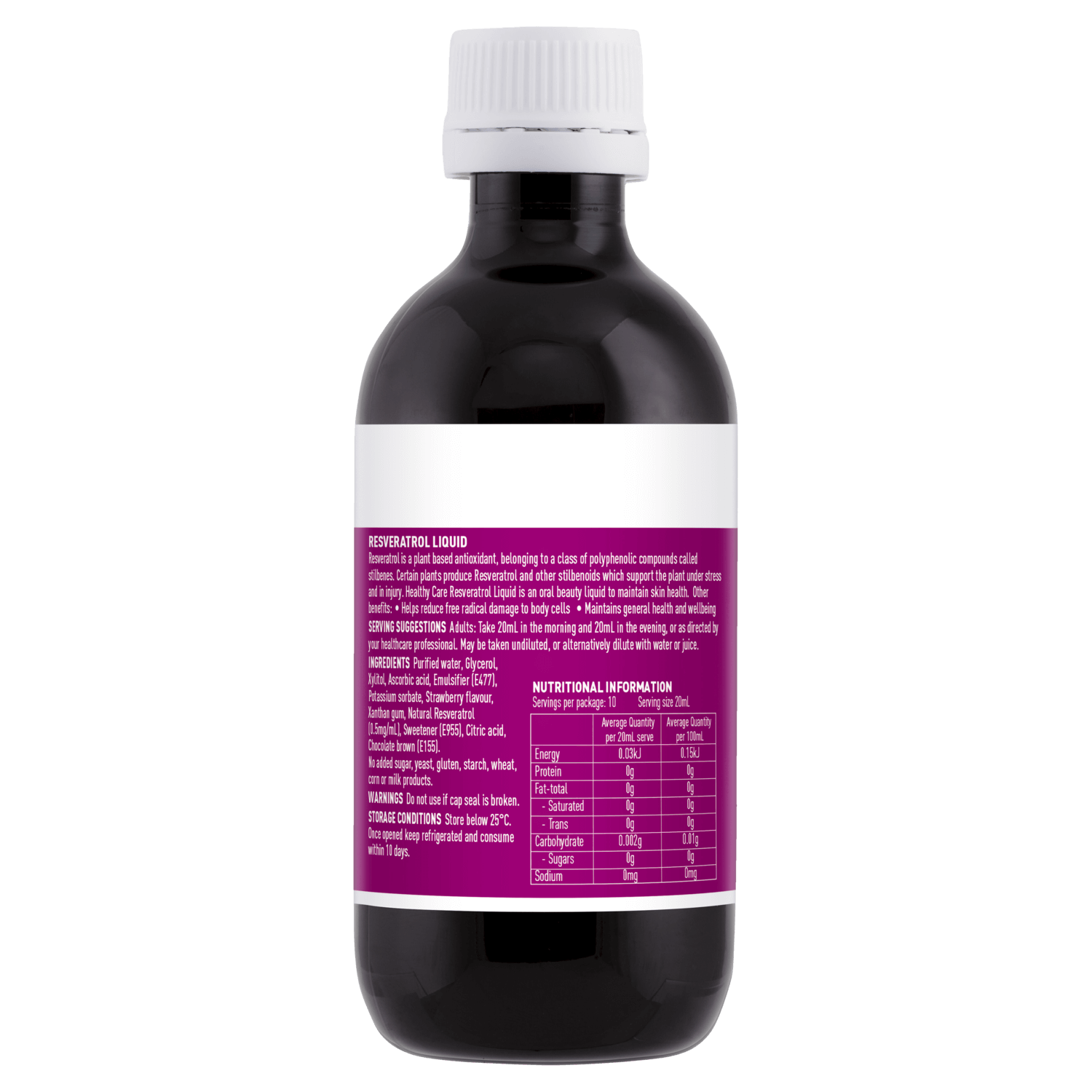 Benefits, Serving Suggestions, Ingredients, and Nutritional Information of Resveratrol Liquid 200mL-Healthy Care