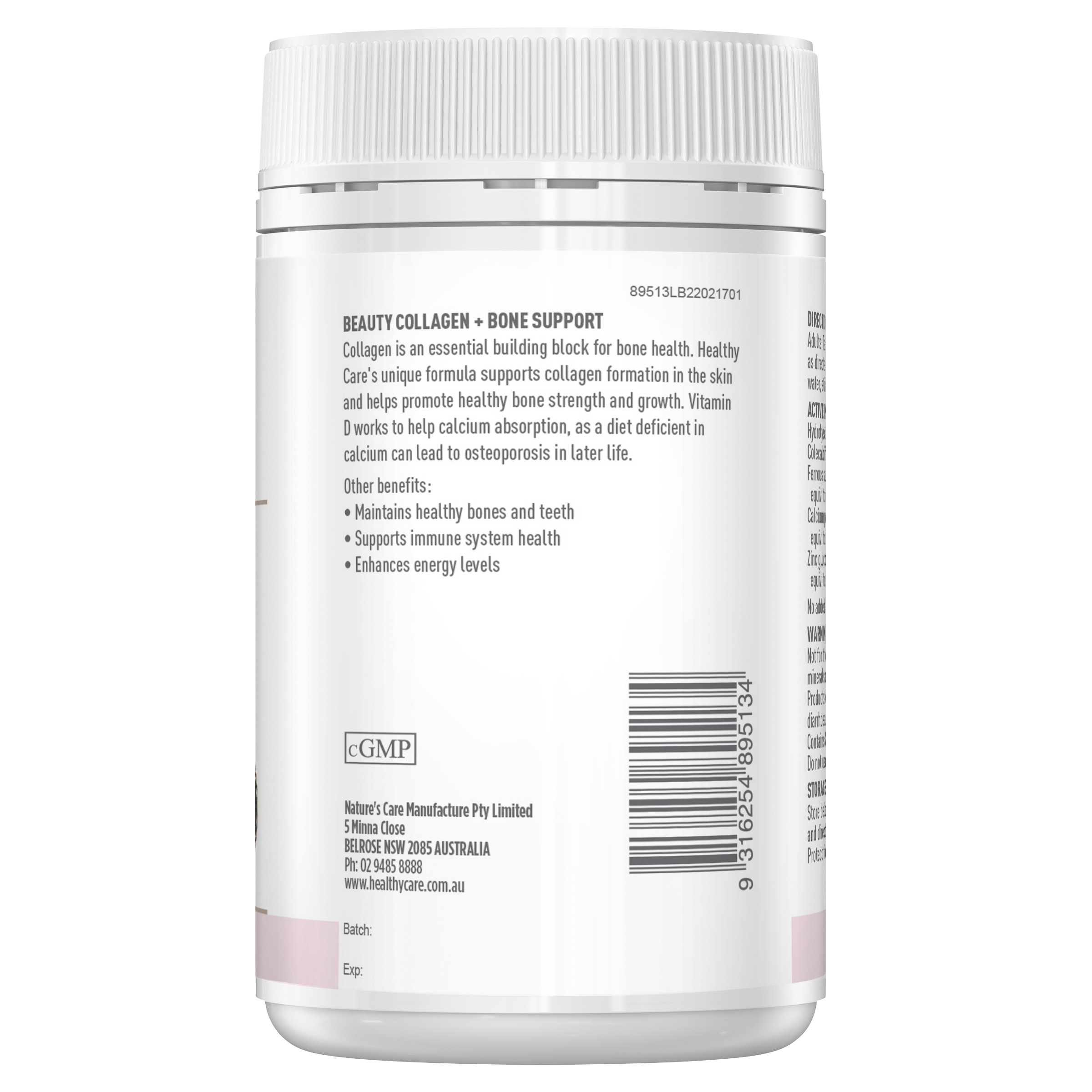 Healthy Care Beauty Collagen + Bone Support 120g - Healthy Care Australia