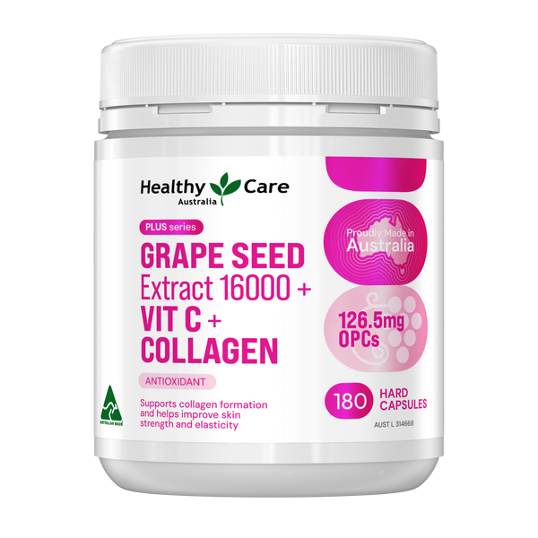 Healthy Care Plus Grapeseed Extract 16000 + Vit C + Collagen 180 Capsu