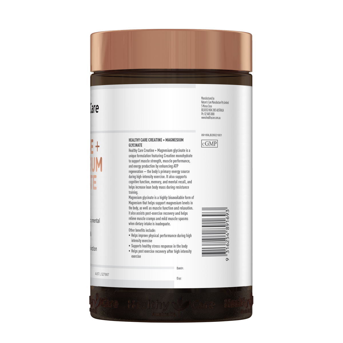 Healthy Care Creatine + Magnesium Glycinate Powder (Lemon Lime) - 300g