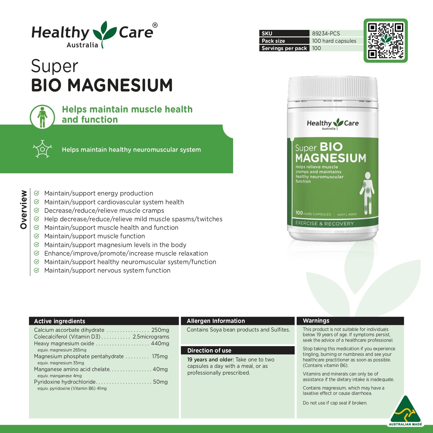 Healthy Care Super Bio Magnesium - 100 Capsules