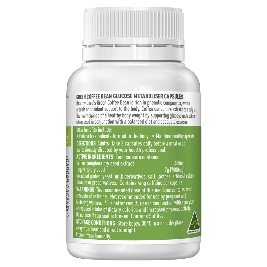 Healthy Care Green Coffee Bean Glucose Metaboliser 60 Capsules