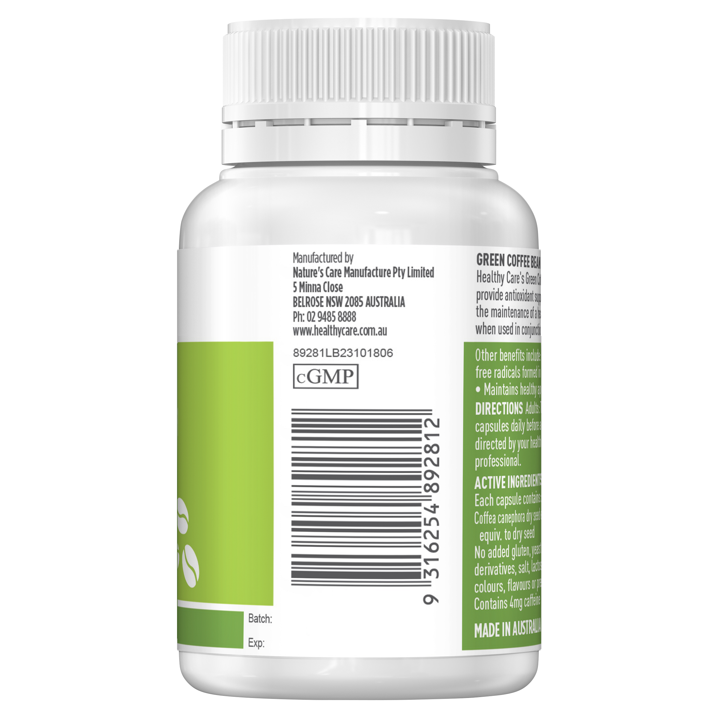 Healthy Care Green Coffee Bean Glucose Metaboliser 60 Capsules