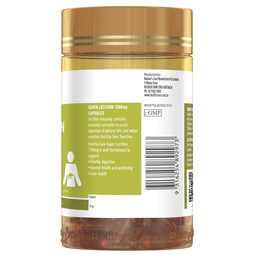 Healthy Care Super Lecithin 1200mg 100 Capsules Healthy Care Australia