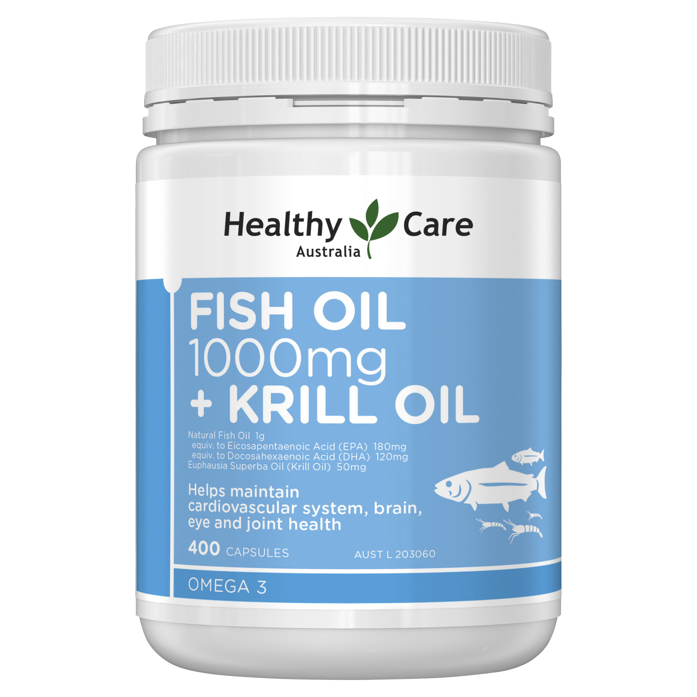 Healthy Care Fish Oil 1000mg + Krill Oil 400 Capsules