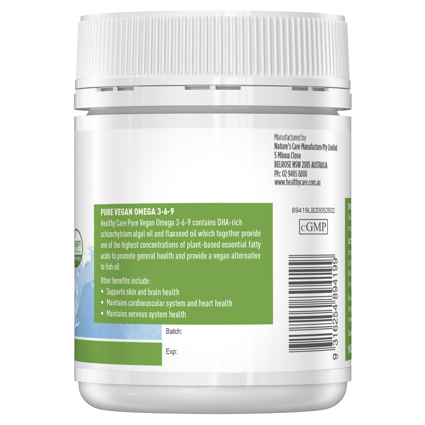 Healthy Care Pure Vegan Omega 369 60 Capsules Healthy Care Australia