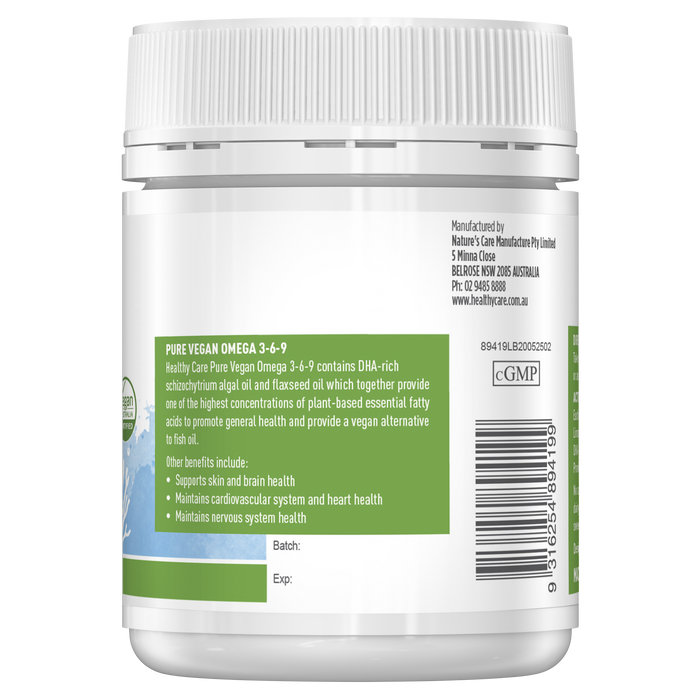 Healthy Care Pure Vegan Omega 369 60 Capsules Healthy Care Australia