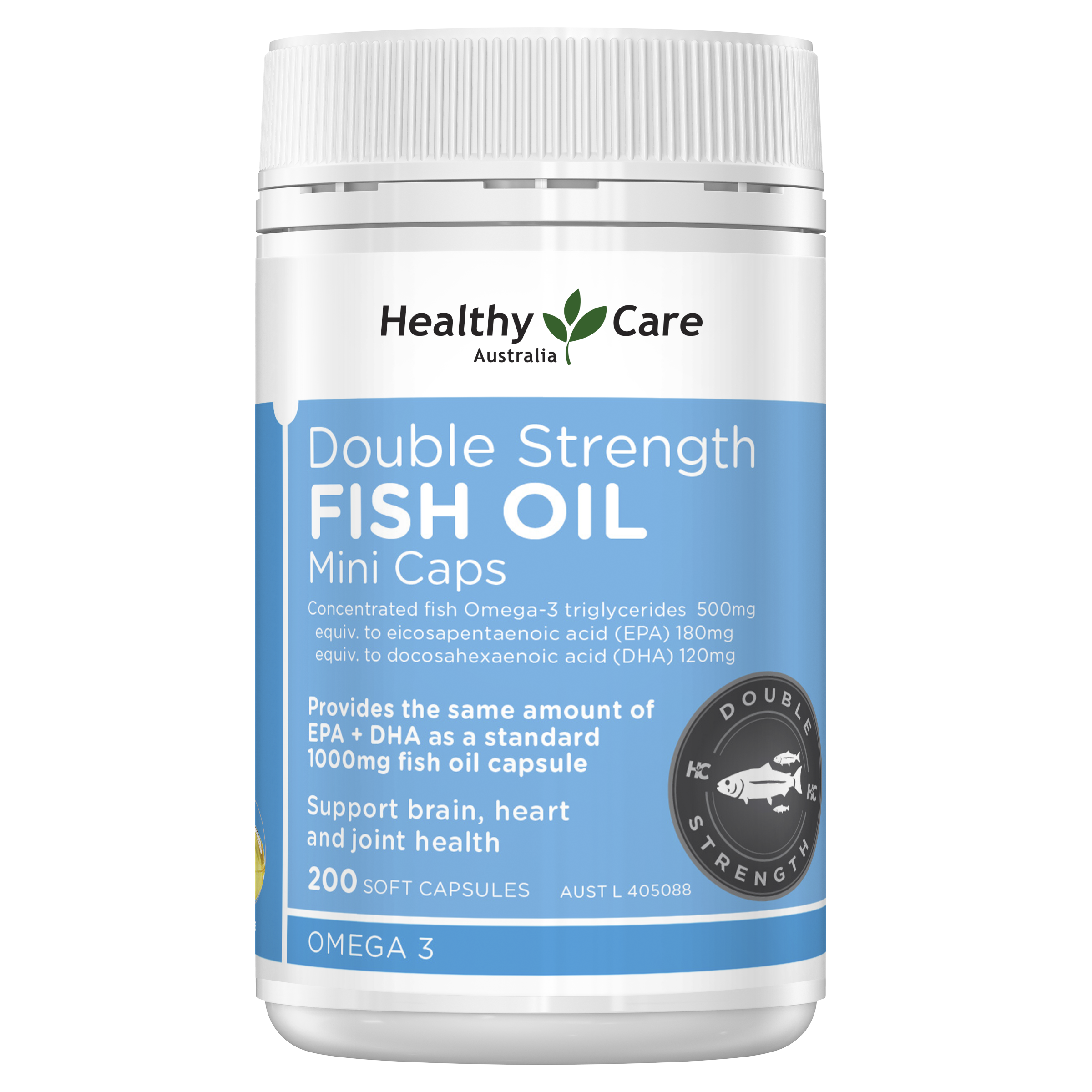 Healthy Care Double Strength Fish Oil Mini Caps - 200 Capsules