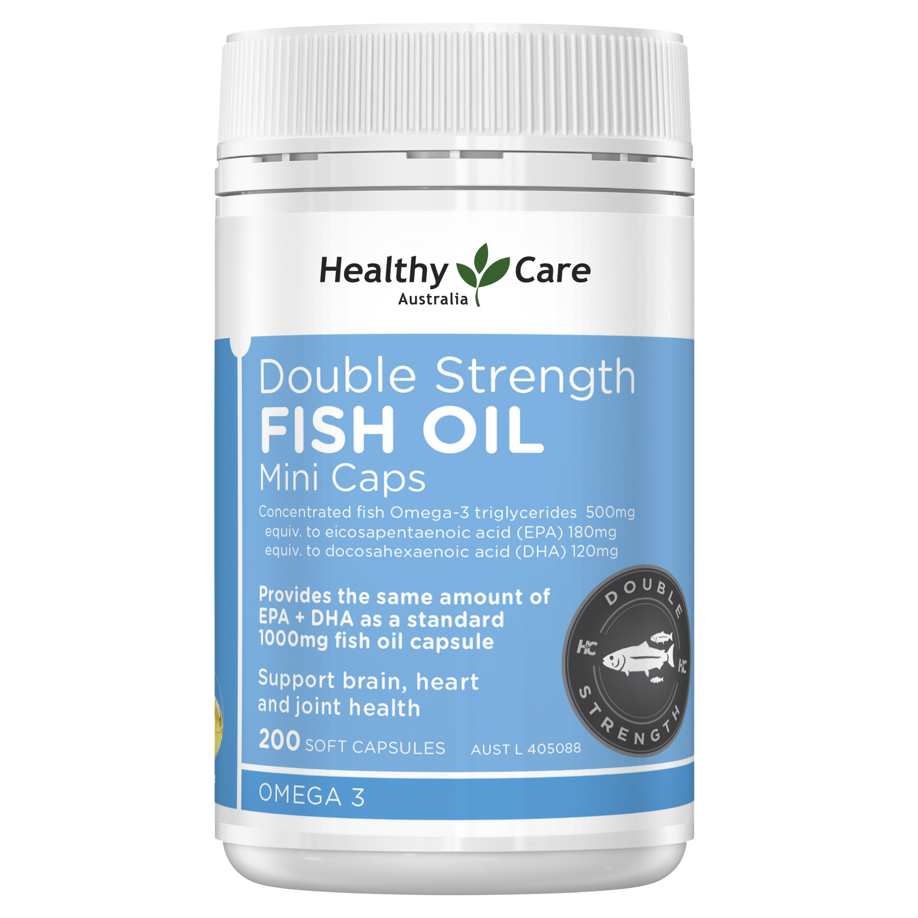 Healthy Care Double Strength Fish Oil Mini Caps - 200 Capsules