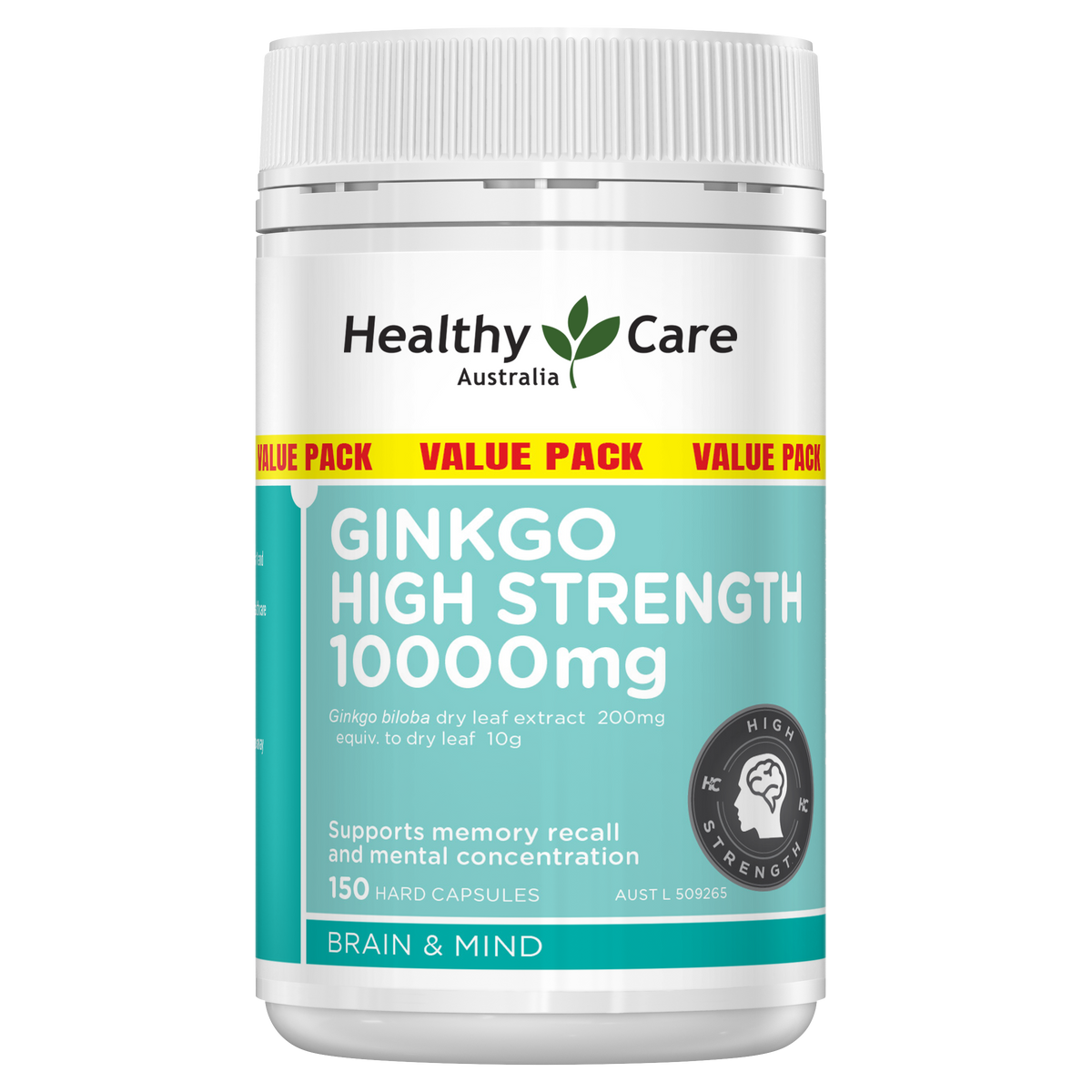 Healthy Care Ginkgo High Strength 10000mg - 150 Hard Capsules