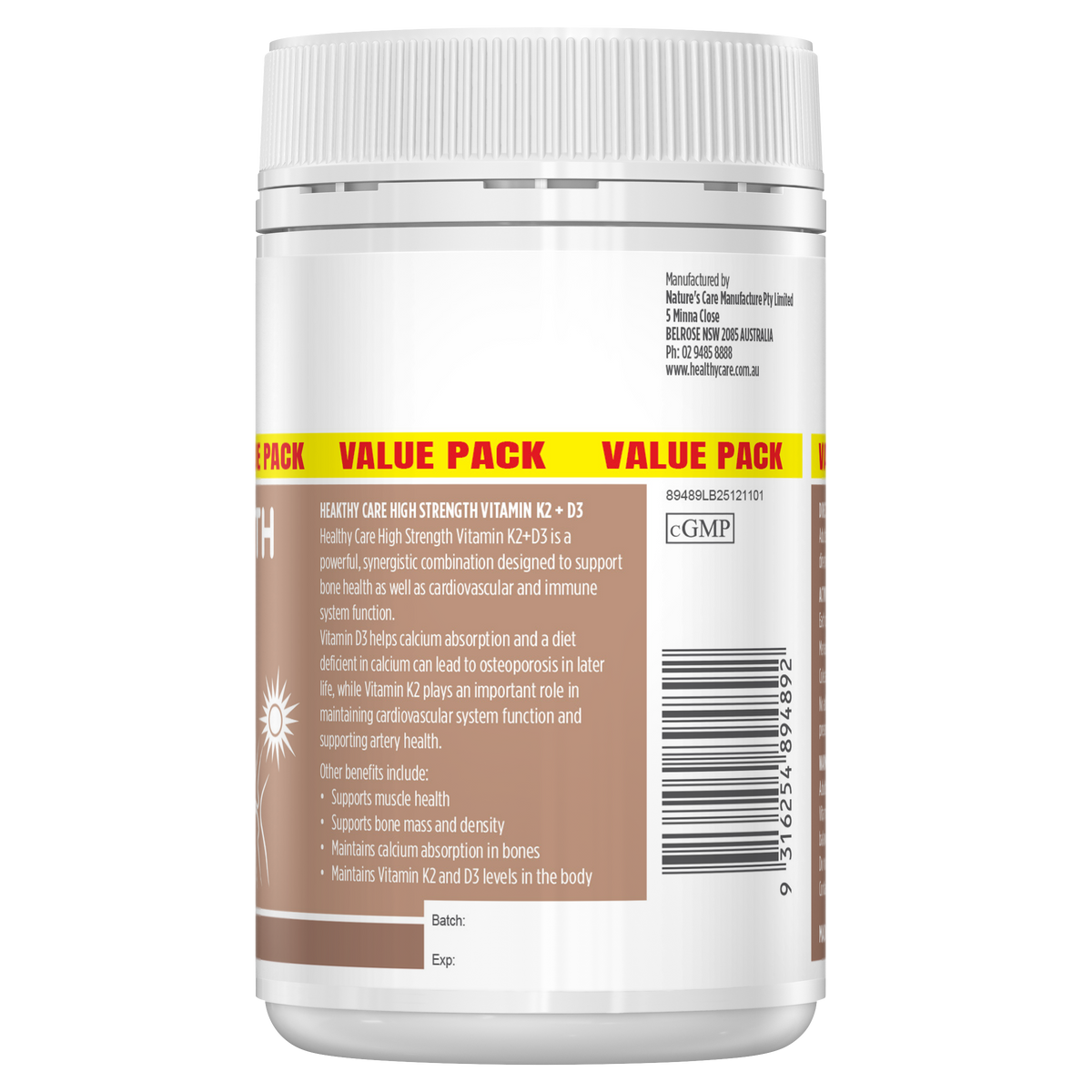 Healthy Care High Strength Vitamin K2 + D3 - 150 Hard Capsules