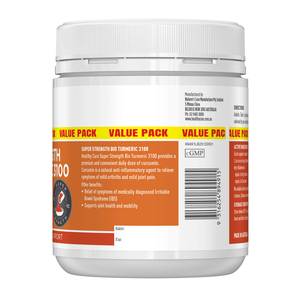 Healthy Care Super Strength Bio Turmeric 3100 - 250 Hard Capsules