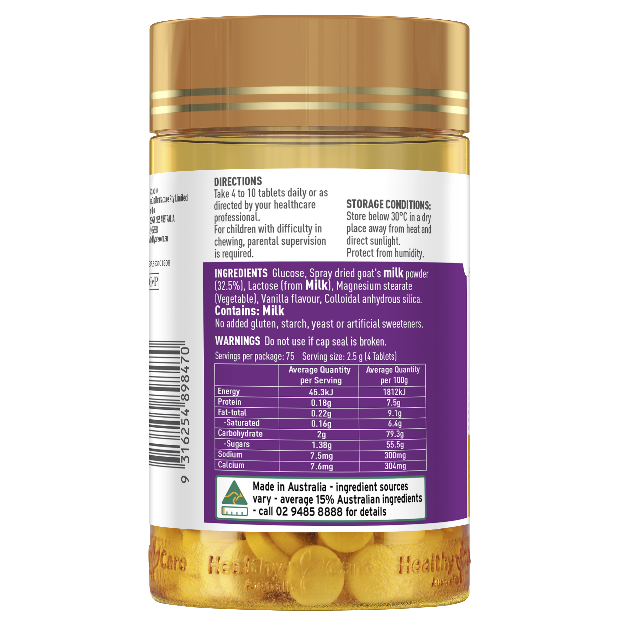 Healthy Care Kids Goat Milk Vanilla Flavour  - 300 Tablets