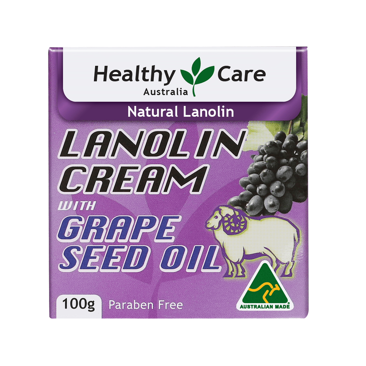 Lanolin Cream with Grape Seed 100g Packaging-Lotion & Moisturizer-Healthy Care Australia