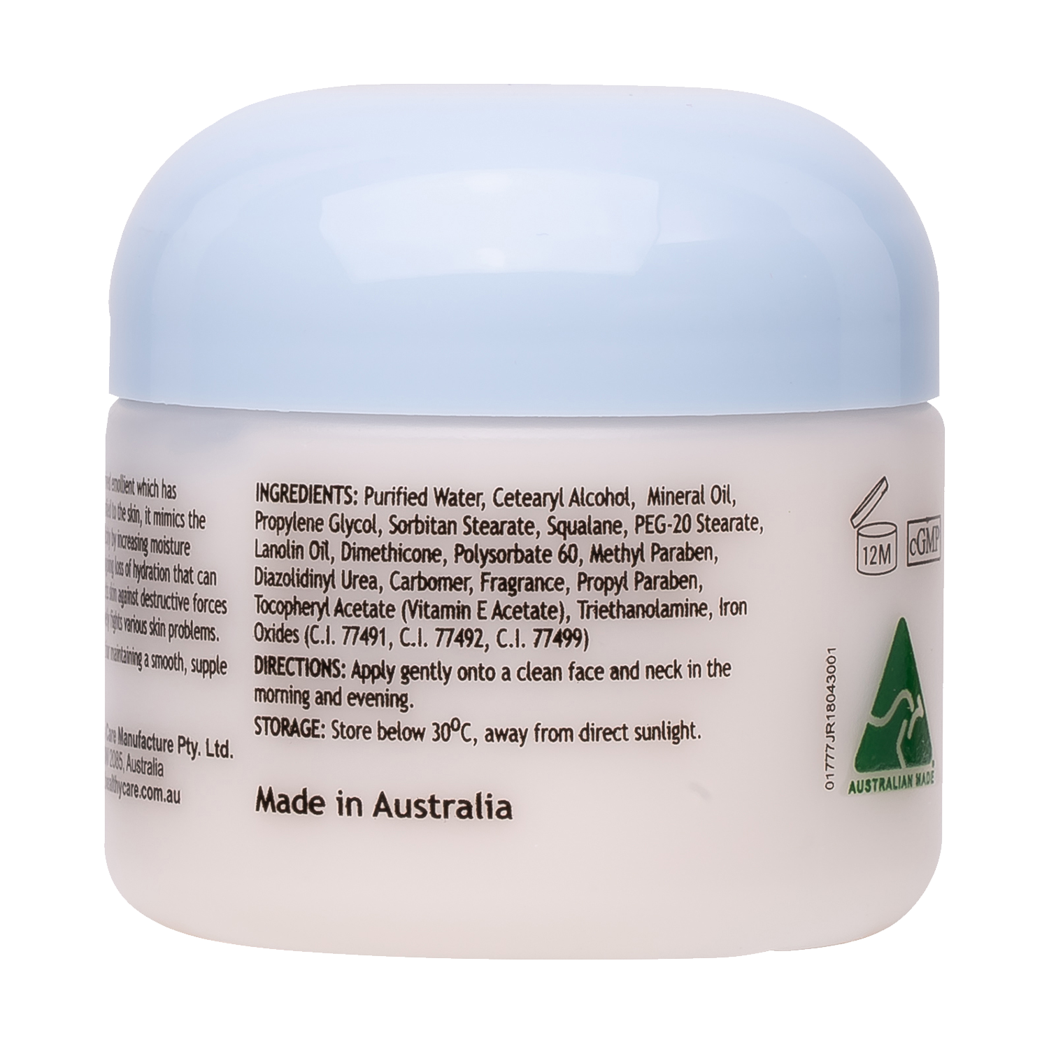Ingredients, Directions, Storage of Squalane Cream 100g-Lotion & Moisturizer-Healthy Care Australia