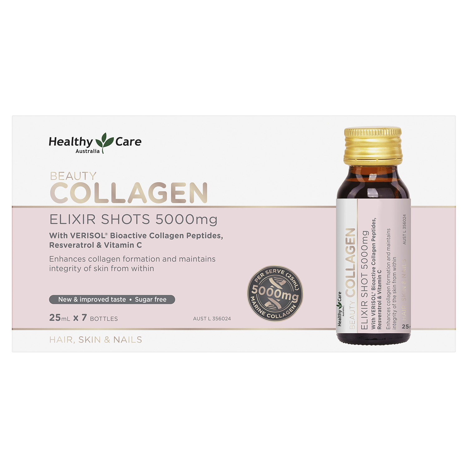 Healthy Care Beauty Collagen Elixir Shots 5,000mg 25mL x 7 bottles (Label)-Vitamins & Supplements
