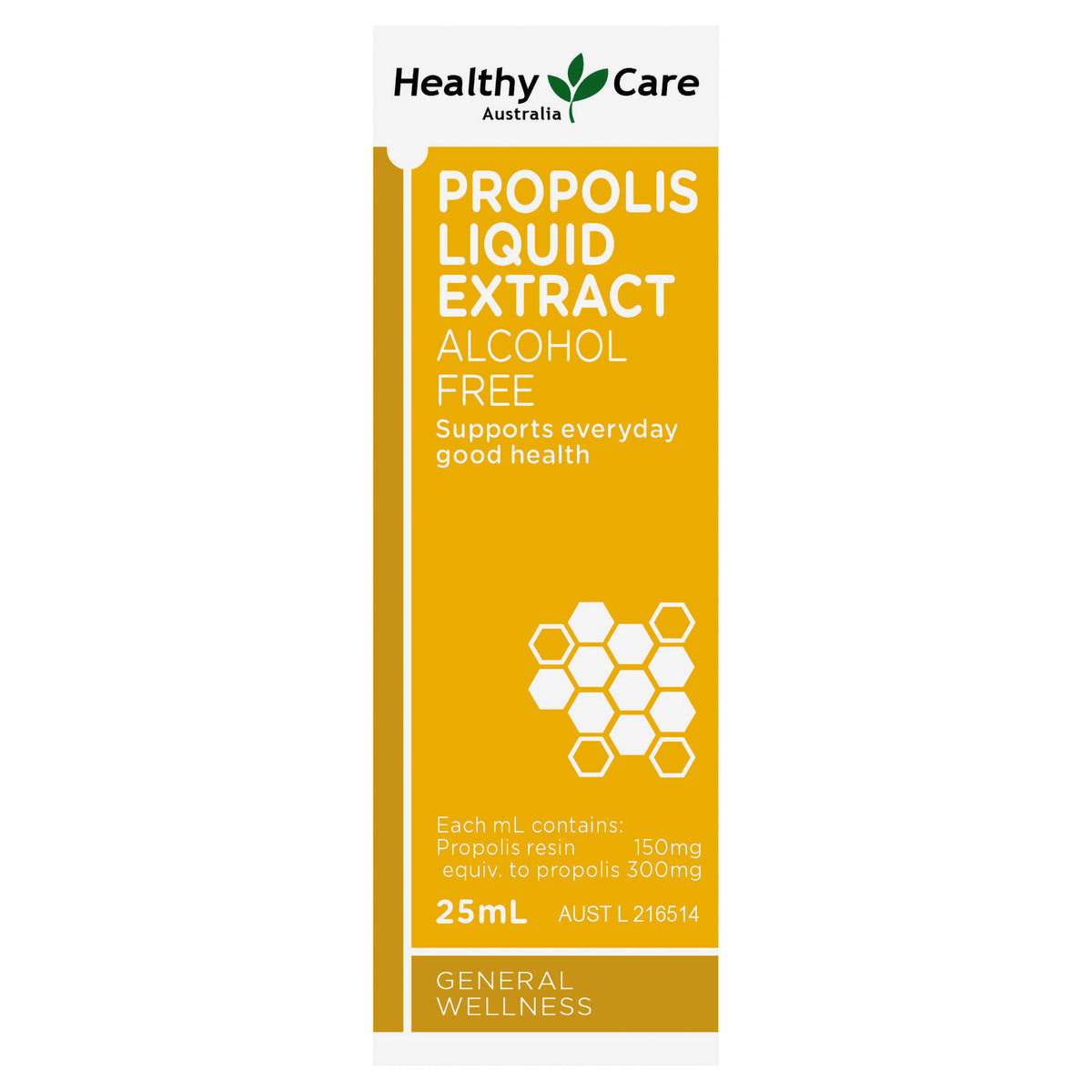 Side Label Showing Benefits of Propolis Liquid Extract Alcohol Free-Healthy Care Australia