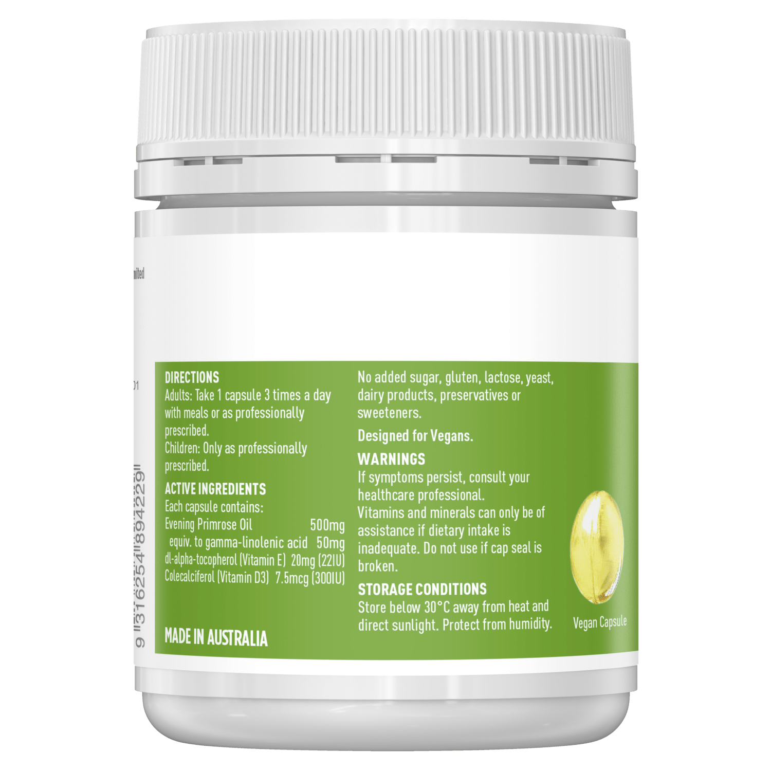 Directions, Ingredients, Warnings, and Storage of Pure Vegan EPO Plus-Vitamins & Supplements-Healthy Care